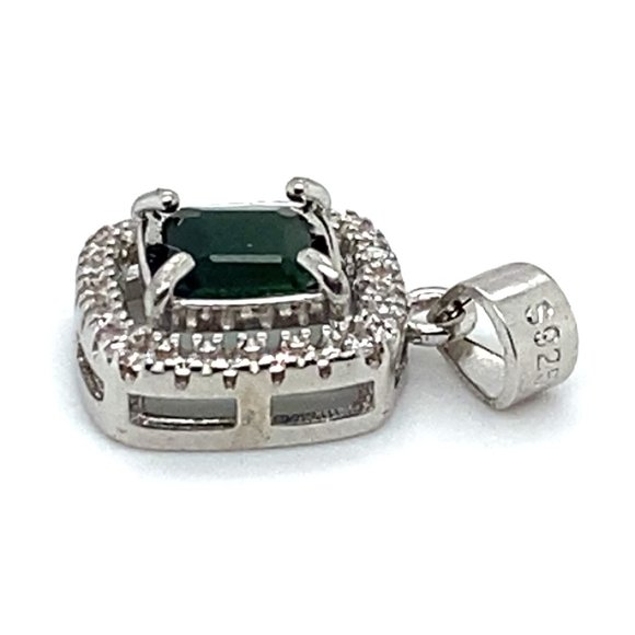 Green Tourmaline .85ct White Gold Silver Pendant - Picture 4 of 7